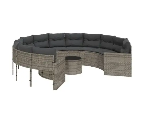 Ümmargune Aiadiivan Koos Laua Ja Patjadega, Hall, Polürotang