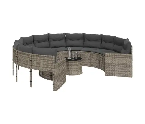 Ümmargune Aiadiivan Koos Laua Ja Patjadega, Hall, Polürotang