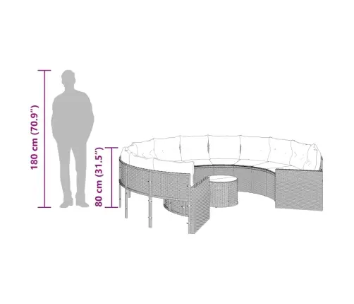 Ümmargune Aiadiivan Koos Laua Ja Patjadega, Hall, Polürotang