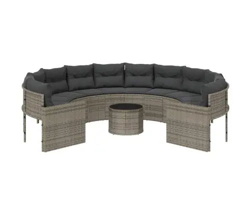 Ümmargune Aiadiivan Koos Laua Ja Patjadega, Hall, Polürotang