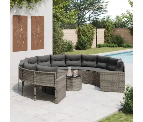 Ümmargune Aiadiivan Koos Laua Ja Patjadega, Hall, Polürotang