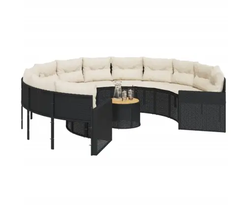 Dārza Dīvāns Ar Galdiņu Un Matračiem Apaļš Melna Pe Rotangpalma Vidaxl Dārza Dīvāns Ar Galdiņu Un Matračiem Apaļš Melna Pe Rotangpalma Vidaxl