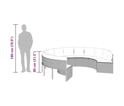 Dārza Dīvāns Ar Spilveniem, Apaļš, Melna Pe Rotangpalma Vidaxl