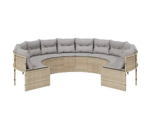 Sodo Sofa Su Pagalvėlėmis, Smėlio Spalvos, Poliratanas, Apvali Sodo Sofa Su Pagalvėlėmis, Smėlio Spalvos, Poliratanas, Apvali