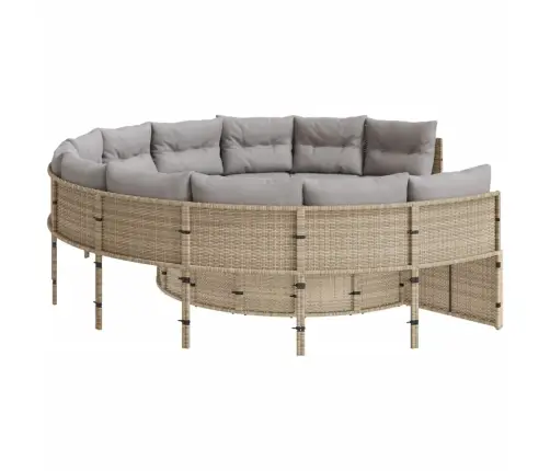 Sodo Sofa Su Pagalvėlėmis, Smėlio Spalvos, Poliratanas, Apvali Sodo Sofa Su Pagalvėlėmis, Smėlio Spalvos, Poliratanas, Apvali