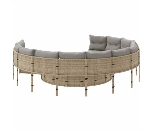 Sodo Sofa Su Pagalvėlėmis, Smėlio Spalvos, Poliratanas, Apvali Sodo Sofa Su Pagalvėlėmis, Smėlio Spalvos, Poliratanas, Apvali