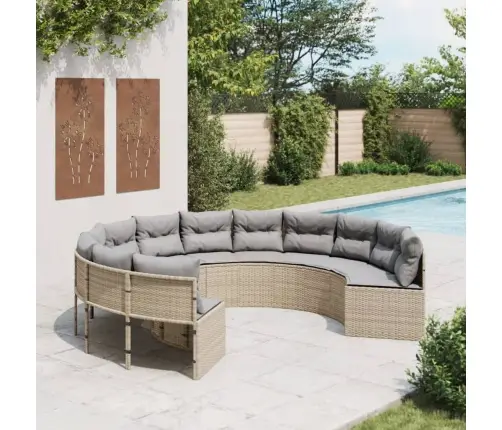 Sodo Sofa Su Pagalvėlėmis, Smėlio Spalvos, Poliratanas, Apvali Sodo Sofa Su Pagalvėlėmis, Smėlio Spalvos, Poliratanas, Apvali