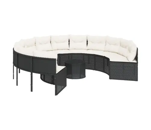 Dārza Dīvāns Ar Galdiņu Un Matračiem Apaļš Melna Pe Rotangpalma Vidaxl