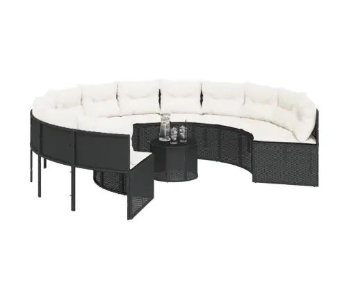 Dārza Dīvāns Ar Galdiņu Un Matračiem Apaļš Melna Pe Rotangpalma Vidaxl