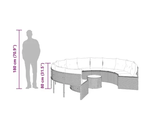 Dārza Dīvāns Ar Galdiņu Un Matračiem Apaļš Melna Pe Rotangpalma Vidaxl