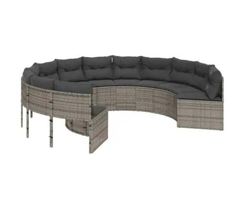 Sodo Sofa Su Stalu/Pagalvėlėmis, Pilka, Poliratanas, Apvali