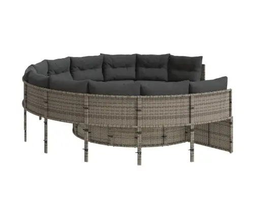 Sodo Sofa Su Stalu/Pagalvėlėmis, Pilka, Poliratanas, Apvali