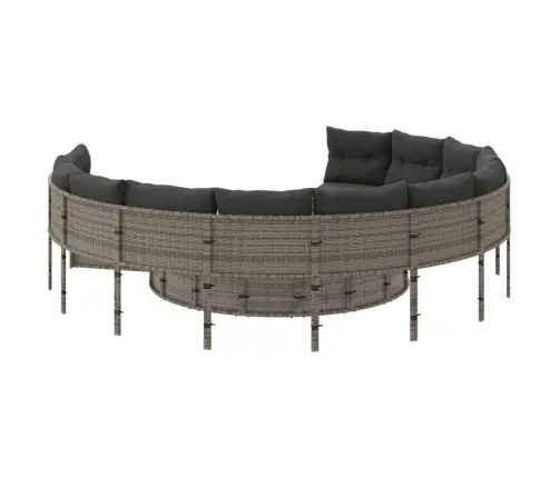 Sodo Sofa Su Stalu/Pagalvėlėmis, Pilka, Poliratanas, Apvali