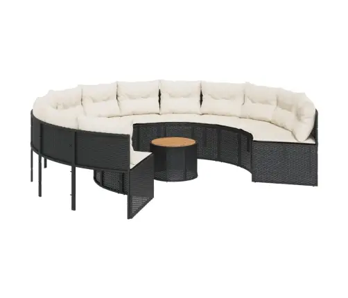 Ümmargune Aiadiivan Koos Laua Ja Patjadega, Must, Polürotang