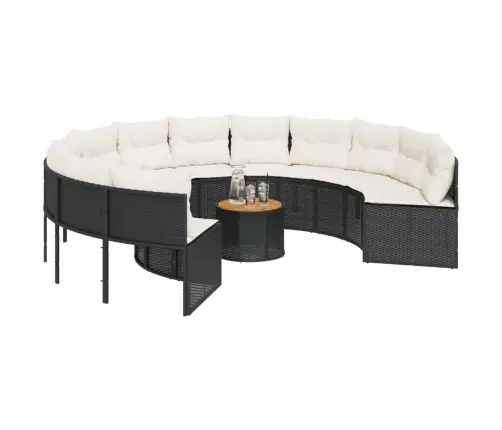 Ümmargune Aiadiivan Koos Laua Ja Patjadega, Must, Polürotang