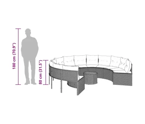 Ümmargune Aiadiivan Koos Laua Ja Patjadega, Must, Polürotang