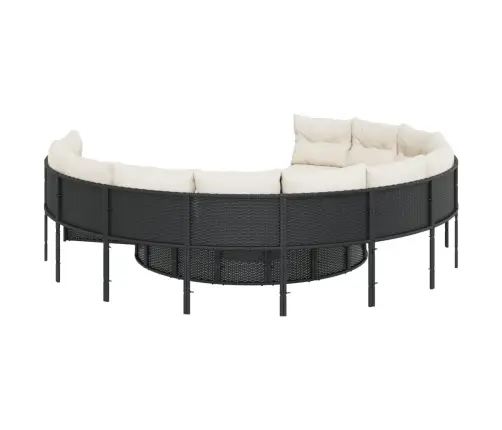 Ümmargune Aiadiivan Koos Laua Ja Patjadega, Must, Polürotang