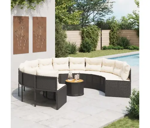 Ümmargune Aiadiivan Koos Laua Ja Patjadega, Must, Polürotang