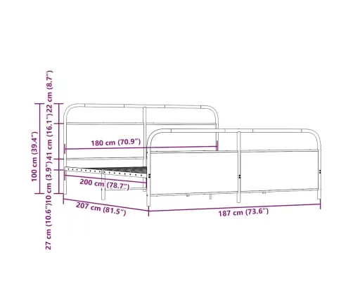 Metallist Voodiraam Ilma Madratsita Sonoma Tamm 180X200 Cm