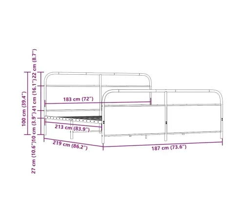 Gultas Rāmis Bez Matrača, Metāls, 183X213 Cm, Ozolkoka Krāsa Vidaxl