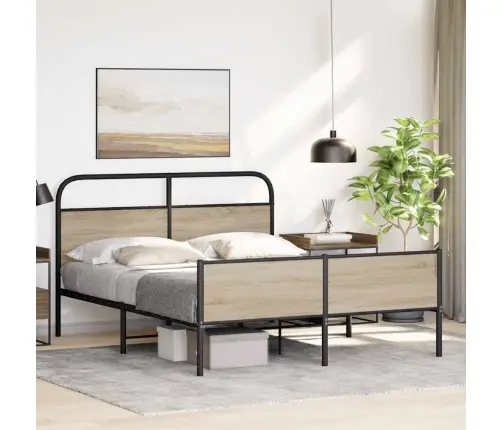Gultas Rāmis Bez Matrača, Metāls, 160X200Cm, Ozolkoka Imitācija Vidaxl