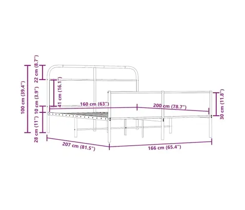 Metallist Voodiraam Ilma Madratsita Suitsutatud Tamm 160X200 Cm