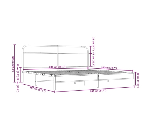 Metallist Voodiraam Ilma Madratsita Pruun Tamm 200X200 Cm