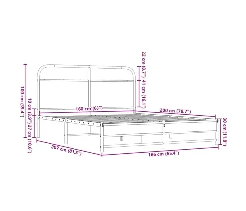 Gultas Rāmis Bez Matrača, Metāls, 160X200 Cm, Ozolkoka Krāsa Vidaxl