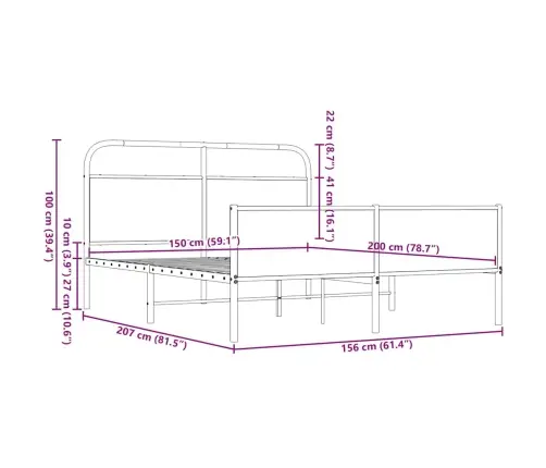 Gultas Rāmis Bez Matrača, Metāls, 150X200 Cm, Ozolkoka Krāsa Vidaxl