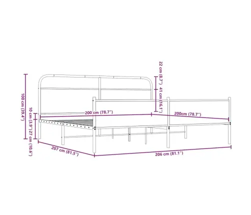 Gultas Rāmis Bez Matrača, Metāls, 200X200 Cm, Ozolkoka Krāsa Vidaxl