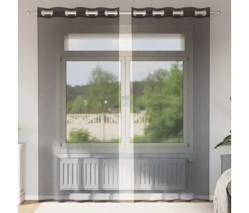 Voile Aizkari Ar Starplikām, 2 Gab., Melni, 140X245 Cm Vidaxl