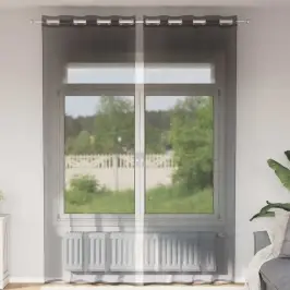 Voile Užuolaidos Su Įvorėmis, 2Vnt., Juodos Spalvos, 140X260Cm
