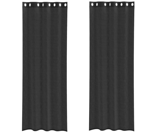 Voile Užuolaidos Su Įvorėmis, 2Vnt., Juodos Spalvos, 140X300Cm
