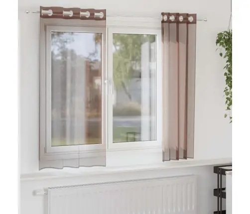 Voile Aizkari Ar Starplikām, 2 Gab., Brūni, 140X140 Cm Vidaxl