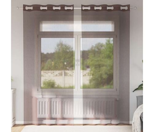 Voile Kardinad Rõngastega 2 Tk Pruun 140X225 Cm