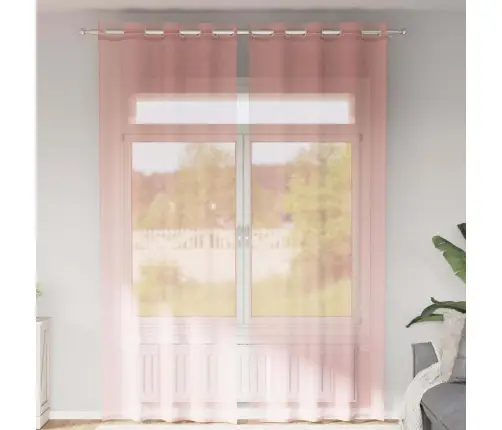 Voile Užuolaidos Su Įvorėmis, 2Vnt., Rožinės Spalvos, 140X260Cm