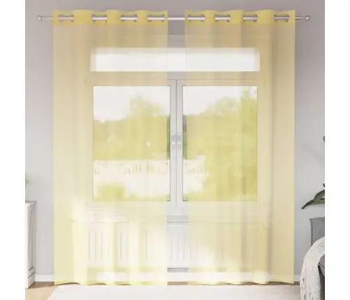 Voile Kardinad Koos Rõngastihendiga 2 Tk Kollane Voile Kardinad Koos Rõngastihendiga 2 Tk Kollane
