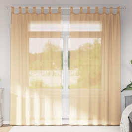 Voile Užuolaidos Su Strypų Kišenėmis, 2Vnt., Smėlio Spalvos
