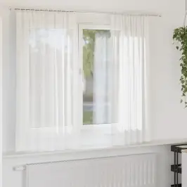 Voile Užuolaidos Su Strypų Kišenėmis, 2Vnt., Baltos Spalvos
