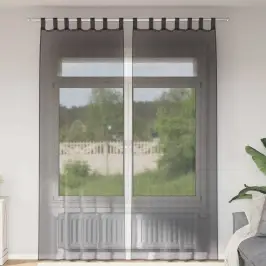Voile Užuolaidos Su Viršutine Dalimi, 2Vnt., Juodos Spalvos