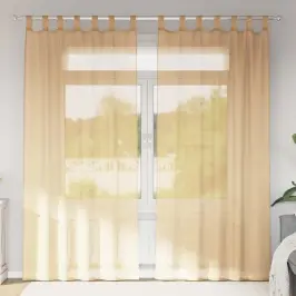 Voile Aizkari Ar Cilpām 2 Gab Smiltis 140X245 Cm Vidaxl