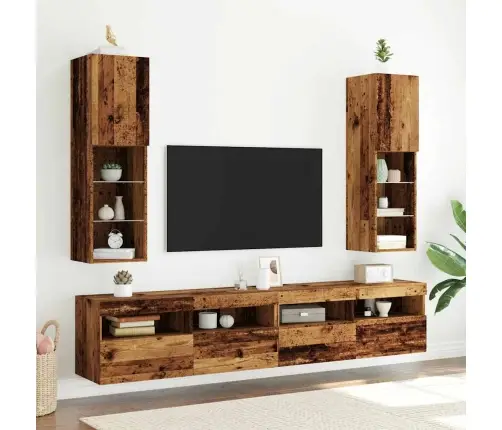 Tv Skapīši Ar Led, 2 Gab., Veca Koka, 30,5X30X102 Cm Vidaxl