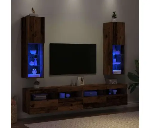 Tv Skapīši Ar Led, 2 Gab., Veca Koka, 30,5X30X102 Cm Vidaxl