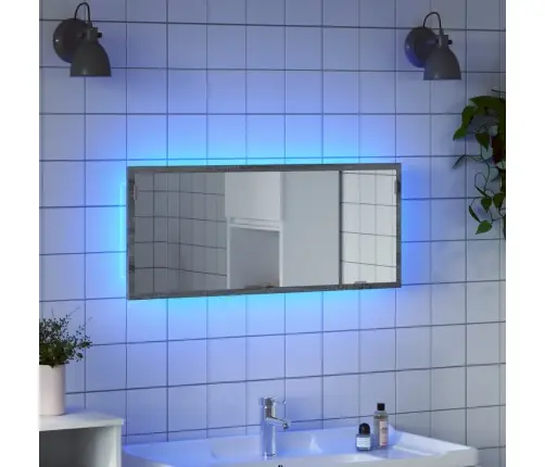 Vannasistabas Spogulis Ar Led, Pelēka Koka, 100X8,5X37 Cm, Koks Vidaxl