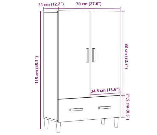 Augstais Skapītis, Veca Koka, 70X31X115 Cm, Inženierijas Koks Vidaxl