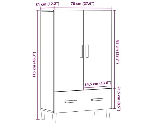 Augstais Skapītis Ozola Amatnieks 70X31X115Cm Inženierijas Koks Vidaxl