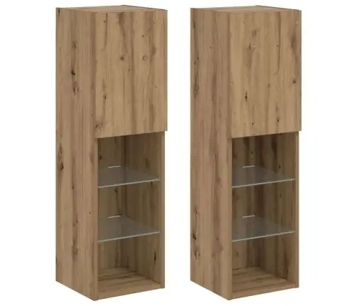 Tv Spintelės Su Led, 2Vnt., Rudos Ąžuolo, 30,5X30X102Cm