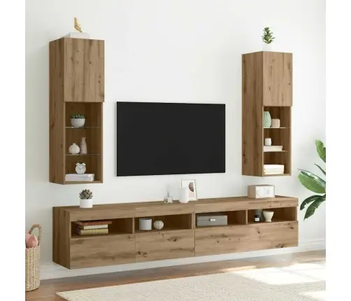 Tv Spintelės Su Led, 2Vnt., Rudos Ąžuolo, 30,5X30X102Cm