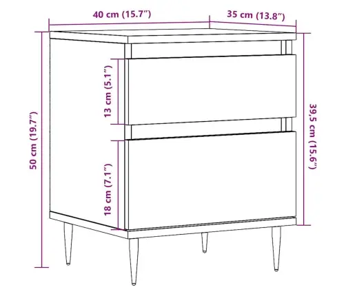 Naktinės Spintelės, 2Vnt., Artisano Ąžuolo, 40X35X50cm Mediena