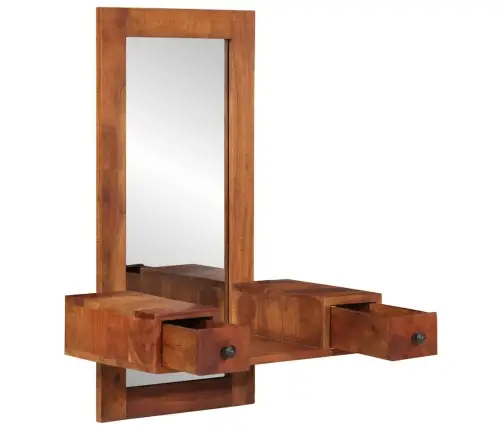 Sienas Spogulis Ar Atvilktnēm 60X33X90 Cm Akācijas Masīvkoka Vidaxl